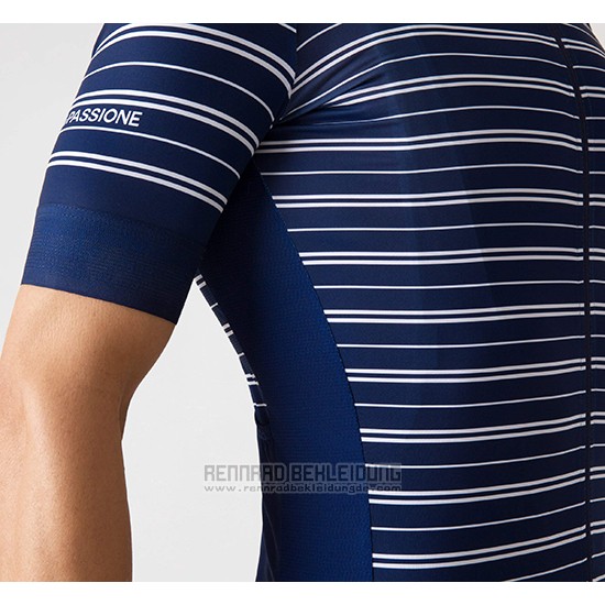 2019 Fahrradbekleidung La Passione Stripe Blau Trikot Kurzarm und Tragerhose